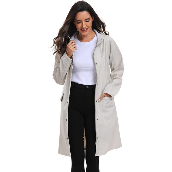 Women’s Tc-beige Waterproof Rain Jackets Hooded Long & Raincoat Windbreaker - Picture 6 of 9